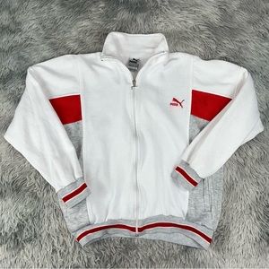 Vintage 1990’s PUMA Red Gray White Track Fleece Full Zip Jacket Large